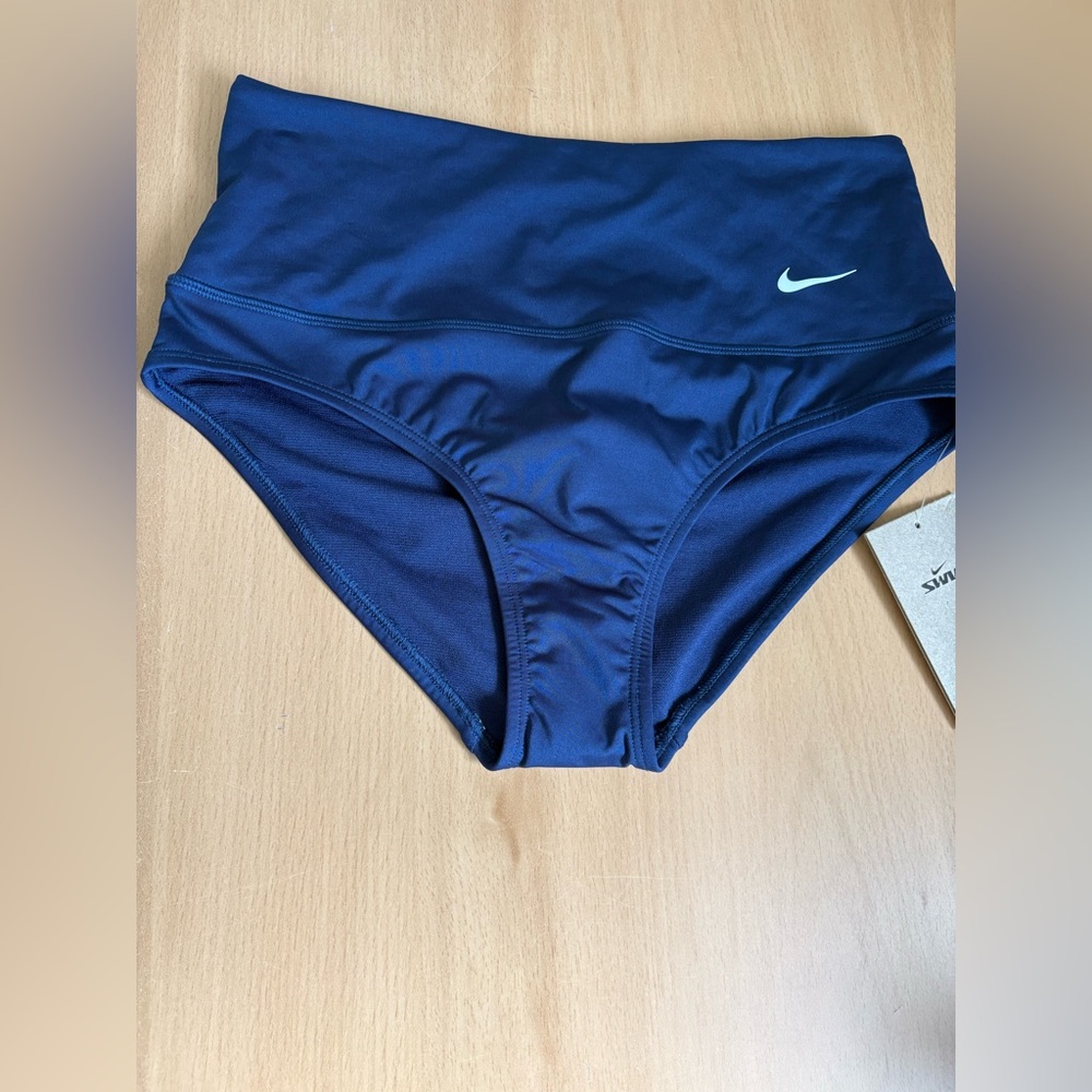 NWT Nike Navy High-Waist Swim Bottom with White Logo